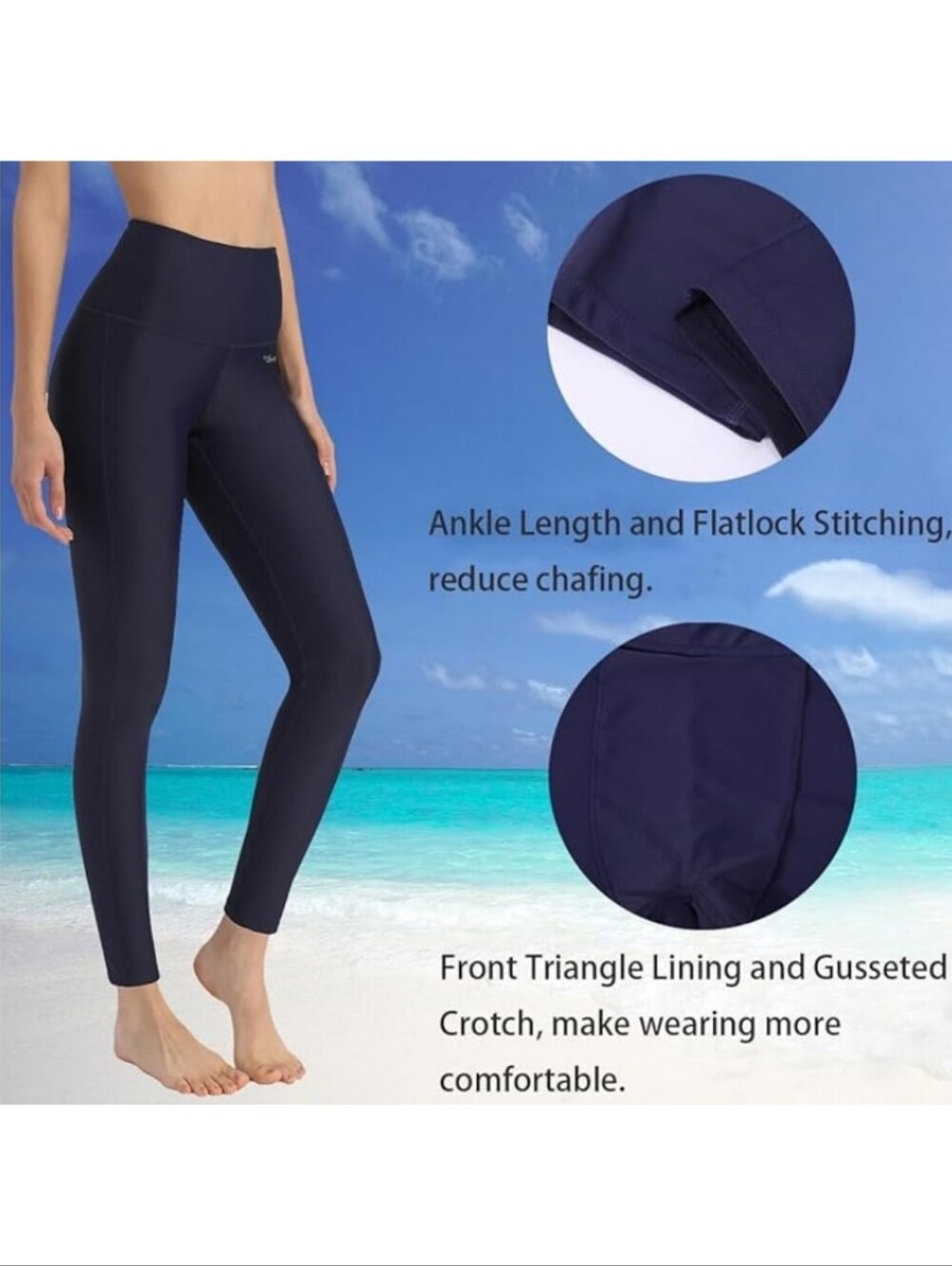 UBESTYLE Women's UPF 50+  High-Waisted Swim Pants/Rash Guard in Navy - Picture 3 of 12